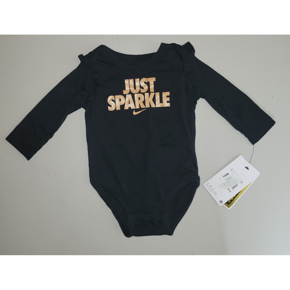 Nike Baby Girls Black Just Sparkle Long‎ Sleeve Ruffle Bodysuit 6M